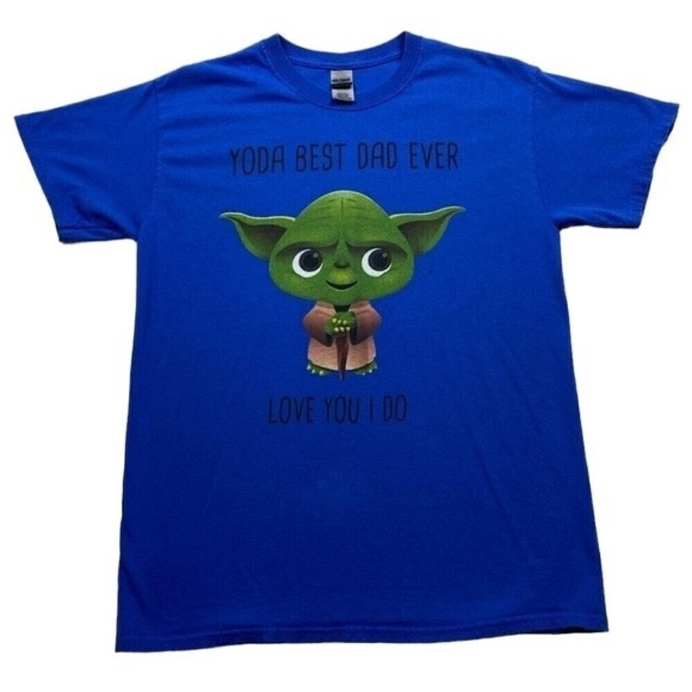Gildan Star Wars Yoda T-shirt Mens Medium Blue Short Sleeve Yoda Best Dad Ever